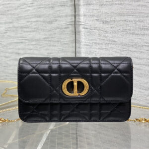 CD MISS CARO POUCH WITH CHAIN Macrocannage Lambskin Black
