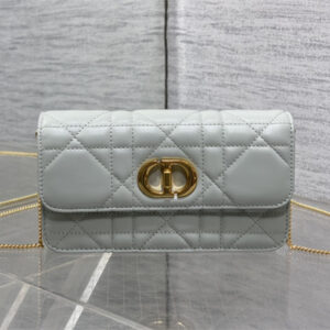 CD MISS CARO POUCH WITH CHAIN Macrocannage Lambskin Grey