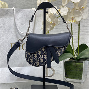 CD Mini Saddle Bag Oblique Jacquard & Smooth Calfskin Blue Color