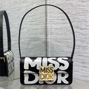 CD Miss Dior FLAP BAG Graffiti Printed Calfskin Black/White