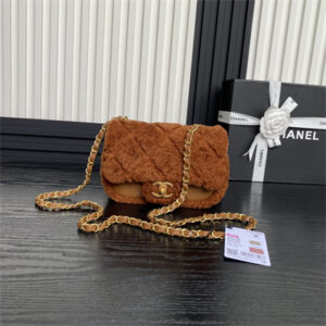 Chanel Mini Flap Bag Shearling Lambskin & Gold-Tone Metal Brown AS5148