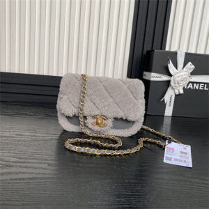 Chanel Mini Flap Bag Shearling Lambskin & Gold-Tone Metal Grey AS5148