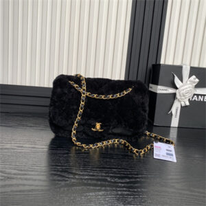 Chanel Flap Bag Shearling Lambskin & Gold-Tone Metal Black AS5149