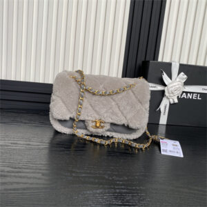 Chanel Flap Bag Shearling Lambskin & Gold-Tone Metal Grey AS5149