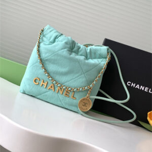 Chanel 22 Mini Handbag Canvas and Gold Tone Metal Green AS3980