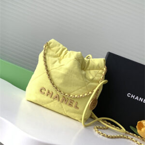 Chanel 22 Mini Handbag Canvas and Gold Tone Metal Yellow AS3980