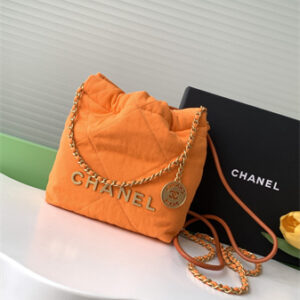 Chanel 22 Mini Handbag Canvas and Gold Tone Metal Orange AS3980