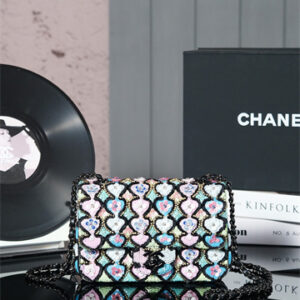 Cha.nel 24A Mini Flap Bag Sequins & Gold-Tone Metal Black