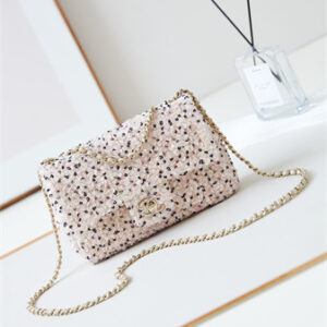 Cha.nel Evening Bag Sequins & Gold-Tone Metal  White & Silver AS4298