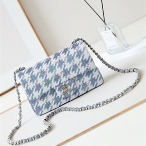 Cha.nel Mini Classic Handbag Sequins and Silver Tone Metal Grey,White &Gold A69900
