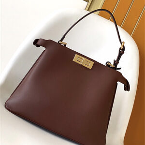 Fen.di Peekaboo Soft Medium Leather Bag Burgundy