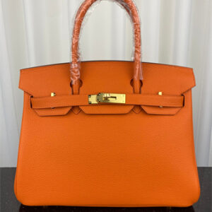 Bir.kin Bag TOGO Leather 25/30/35CM Gold/Silver Hardware In Orange Color HS