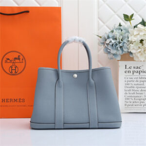Hermes Garden Party 30/36CM Calfskin Leather Bleu Lin