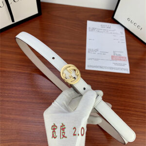 Gucci Belts In White Calfskin 20MM Gold/Silver Hardware