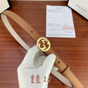 Gucci Belts In Brown Calfskin 20MM Gold/Silver Hardware