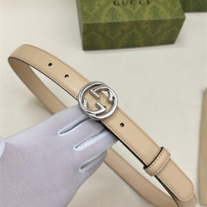 Gucci Belts In Calfskin 25MM Silver Hardware Beige