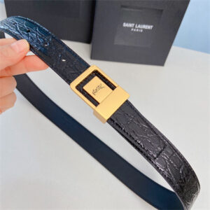 YSL Belts In Crocodile Embossed Leather 30MM Gold Hardware Black