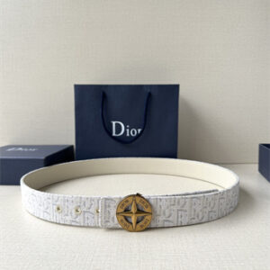 Dior Belts In Beige Jacquard Canvas & Calfskin 35MM Gold Hardware