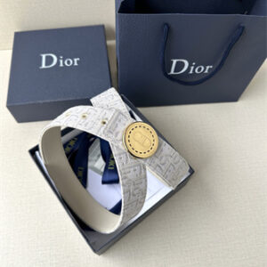 Dior Belts In Beige Jacquard Canvas & Calfskin 35MM Gold Hardware
