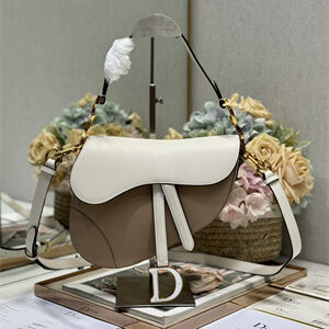CD Saddle Bag Smooth Calfskin Beige/White