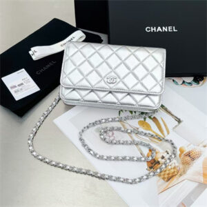 Chanel Wallet On Chain Lambskin Silver Tone Metal Silver AP0250