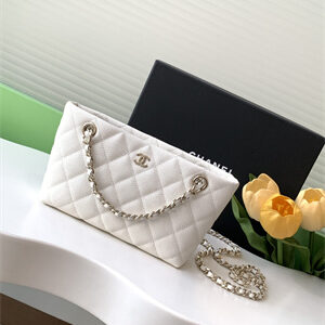 Chanel Clutch with Chain Grained Calfskin & Gold-Tone Metal White AP4423