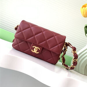 Cha.nel Small Flap Bag Lambskin & Gold-Tone Metal Burgundy AS5174