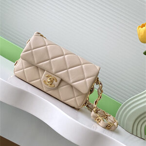 Cha.nel Small Flap Bag Lambskin & Gold-Tone Metal Beige AS5174