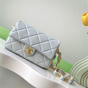 Cha.nel Small Flap Bag Lambskin & Gold-Tone Metal Grey AS5174