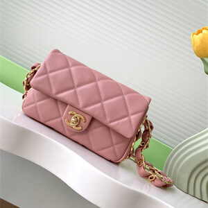 Cha.nel Small Flap Bag Lambskin & Gold-Tone Metal Pink AS5174