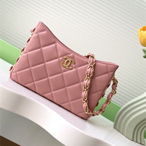 Cha.nel Hobo Handbag Lambskin & Gold-Tone Metal Pink AS5177