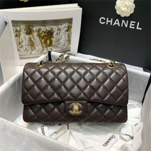 Chanel Medium Classic Flap Bag Lambskin Gold Tone Metal Dk Brown 01112