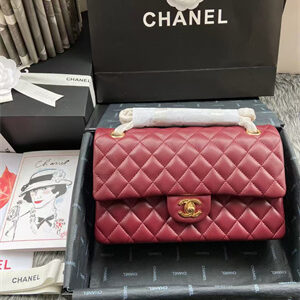 Chanel Medium Classic Flap Bag Lambskin Gold Tone Metal Burgundy 01112