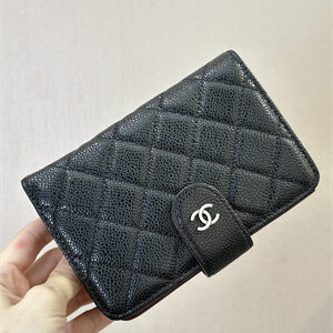 Chanel Snap Wallet Grained Calfskin Silver Tone Metal Black A48667