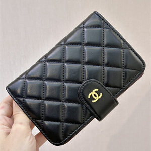 Chanel Snap Wallet Lambskin Gold Tone Metal Black A48667