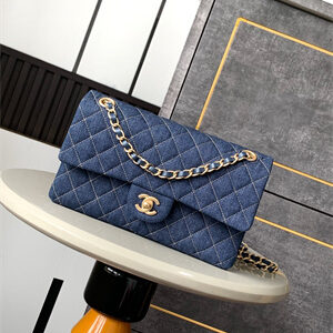 Cha.nel Medium Classic Flap Bag Denim Gold Tone Metal  01112