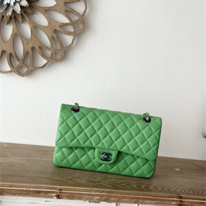 Cha.nel Medium Classic Flap Bag Lambskin Iridescent Metal Green/Blue 01112