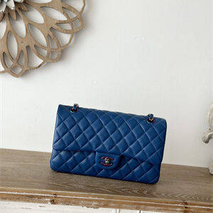 Cha.nel Medium Classic Flap Bag Lambskin Iridescent Metal Dk Blue/Rose Purple 01112