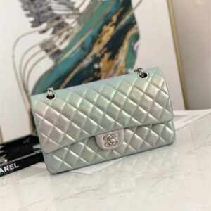 Chanel Medium Classic Flap Bag Iridescent Lambskin Silver Tone Metal  01112