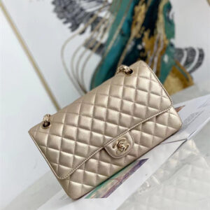 Chanel Medium Classic Flap Bag Iridescent  Lambskin Gold Tone Metal Champagne Gold 01112