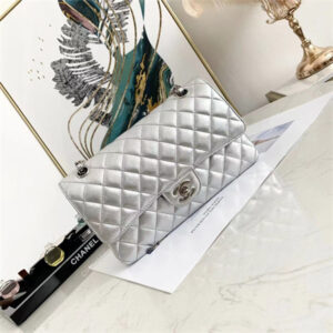 Chanel Medium Classic Flap Bag Iridescent Lambskin Silver Tone Metal Silver 01112