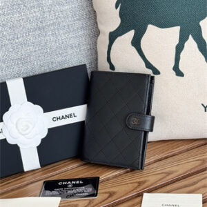 Chanel Passport Holder In Black Calfskin Gold Tone Metal AP3658