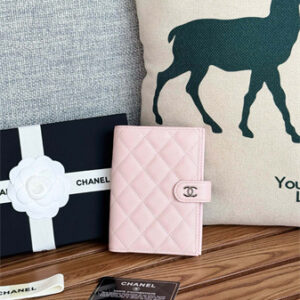 Chanel Passport Holder In Grained Calfskin Silver Tone Metal Pink AP3658