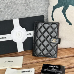 Chanel Passport Holder In Lambskin Gold Tone Metal Black AP3658