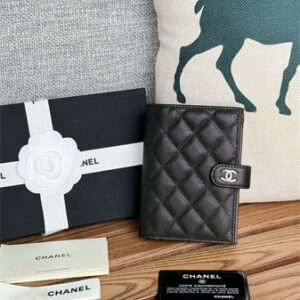 Chanel Passport Holder In Grained Calfskin Silver Tone Metal Black AP3658