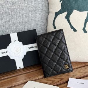 Chanel Passport Holder In Grained Calfskin Gold Tone Metal Black A80385