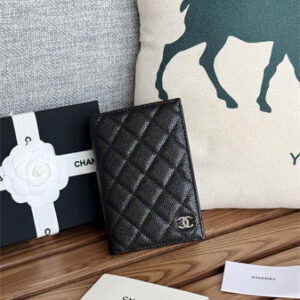 Chanel Passport Holder In Grained Calfskin Silver Tone Metal Black A80385