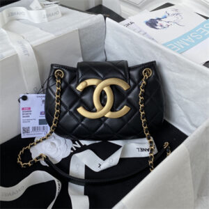 Chanel Small Messenger Bag Lambskin Gold Tone Metal Black AS4609