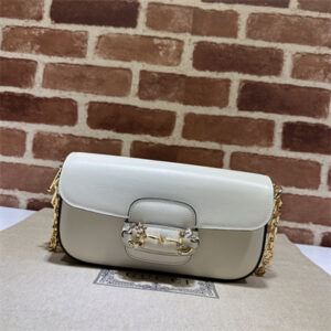 Gu.cci Horsebit 1955 Small Shoulder Bag White Leather 735178