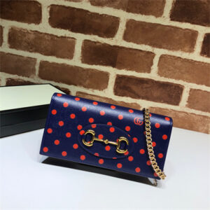 Gu.cci Horsebit 1955 Wallet With Chain Leather Navy With Red Dot 621892